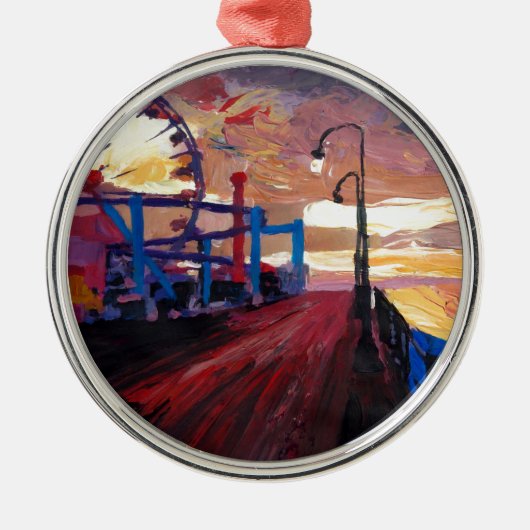 Santa Monica Pier op Dawn Metalen Ornament (Voorkant)