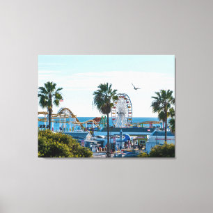 Santa Monica Pier op een zonnige middag Canvas Afdruk