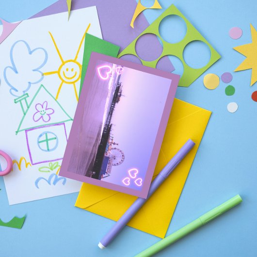 Santa Monica Pier Paars Hearts Briefkaart