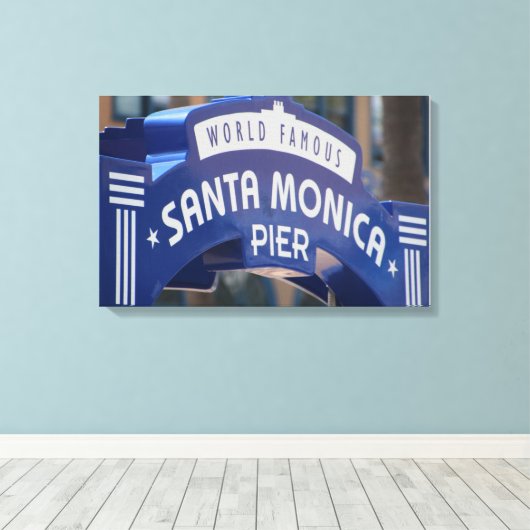 Santa Monica Pier Sign Canvas Afdruk (Insitu (Houten vloer))