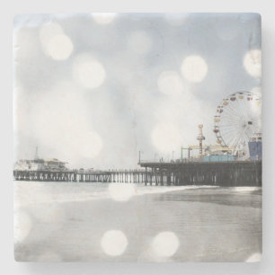 Santa Monica Pier Silver Grey Sparkles Stenen Onderzetter