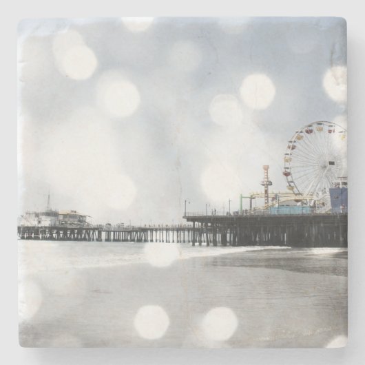 Santa Monica Pier Silver Grey Sparkles Stenen Onderzetter (Voorkant)