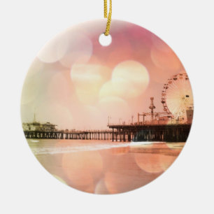 Santa Monica Pier - Spaarroze Foto bewerken Keramisch Ornament