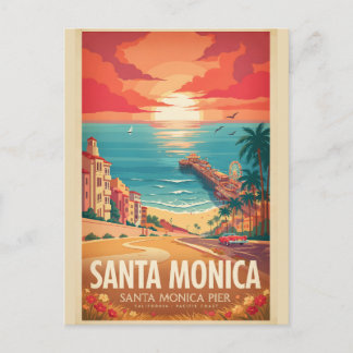 Santa Monica Pier Vintage Californië Reisposter Briefkaart