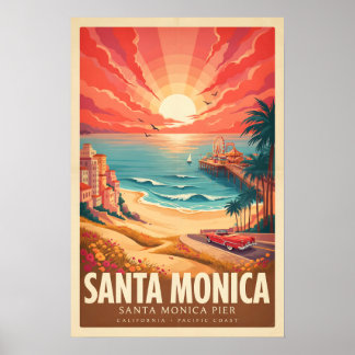 Santa Monica Pier Vintage Californië Reisposter Poster