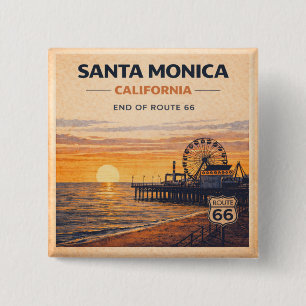 Santa Monica Route 66 California Beach Cadeau Vierkante Button 5,1 Cm