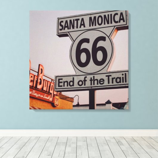Santa Monica Route 66 California Canvas Afdruk (Insitu (Houten vloer))