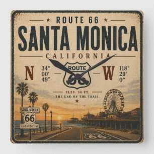 Santa Monica Route 66 Coördinaten Horloge Vierkante Klok