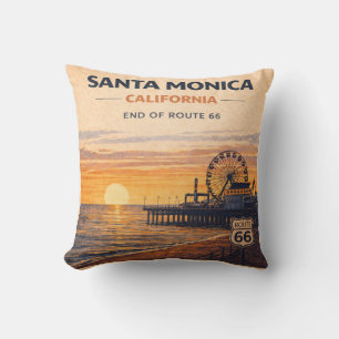 Santa Monica Route 66 Pier Zonsondergang Kustdecor Kussen
