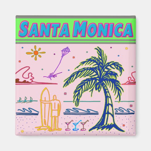 "Santa Monica" Surfer Beach Magnet (Voorkant)