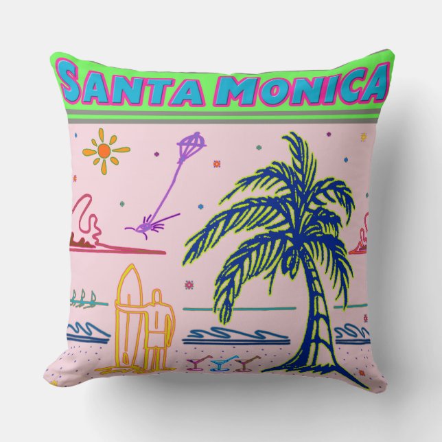"Santa Monica" Surfer Beach Pillow Kussen (Voorkant)
