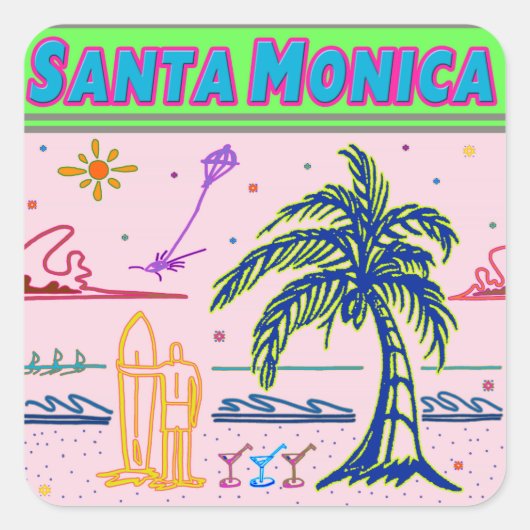 "Santa Monica" Surfer Beach Sticker (Voorkant)
