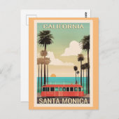 Santa Monica vintage reisillustratie Briefkaart (Voorkant / Achterkant)