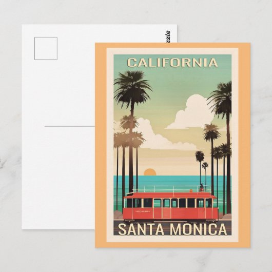 Santa Monica vintage reisillustratie Briefkaart (Voorkant / Achterkant)