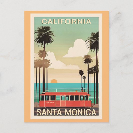 Santa Monica vintage reisillustratie Briefkaart (Voorkant)