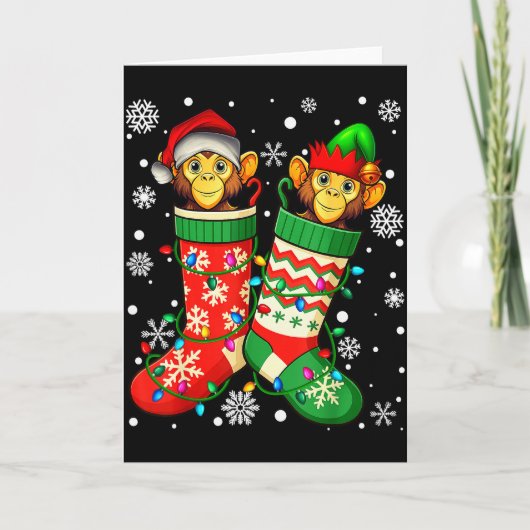 Santa Monkey Animal In Christmas Socks Men Women Kaart (Voorkant)