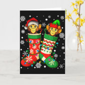 Santa Monkey Animal In Christmas Socks Men Women Kaart (Gele Bloem)