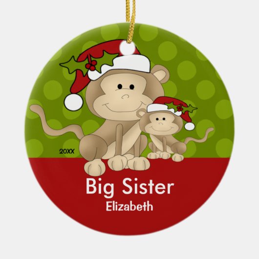 Santa Monkey Big Sister kerstversiering Keramisch Ornament (Voorkant)