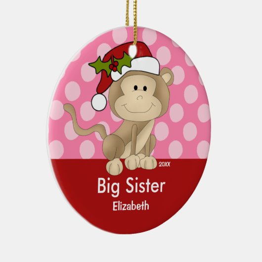 Santa Monkey Big Sister kerstversiering Keramisch Ornament (Rechts)