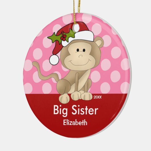 Santa Monkey Big Sister kerstversiering Keramisch Ornament (Links)