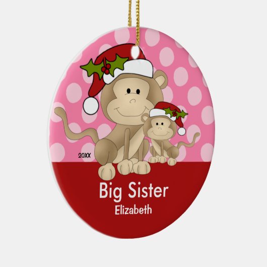 Santa Monkey Big Sister kerstversiering Keramisch Ornament (Rechts)