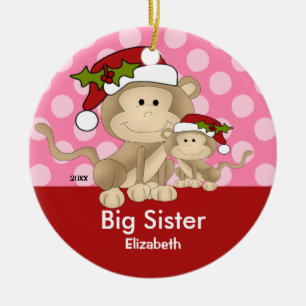 Santa Monkey Big Sister kerstversiering Keramisch Ornament