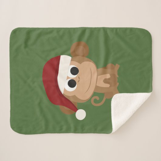 Santa Monkey Fleece Blanket Sherpa Deken (Voorkant (horizontaal))