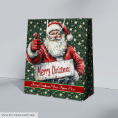Santa Monogram Tas,  Waterverf Kerst Medium Cadeauzakje