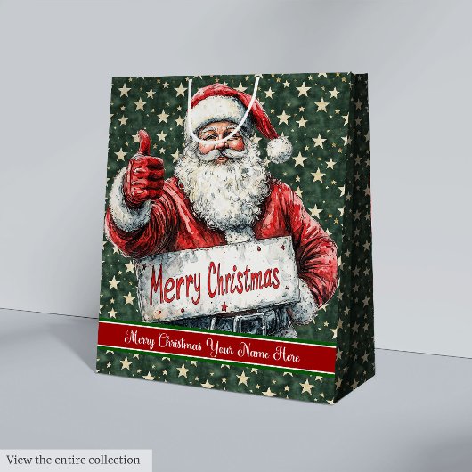 Santa Monogram Tas, Waterverf Kerst Medium Cadeauzakje