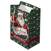 Santa Monogram Tas, Waterverf Kerst Medium Cadeauzakje (Voorkant Gekanteld)