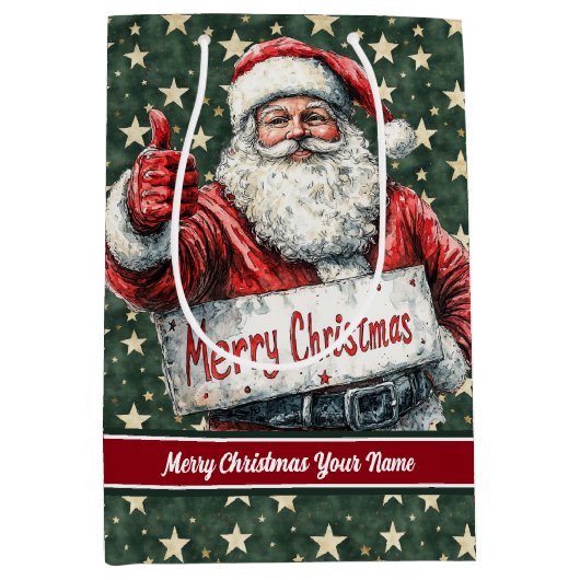 Santa Monogram Tas,  Waterverf Kerst Medium Cadeauzakje (Voorkant)