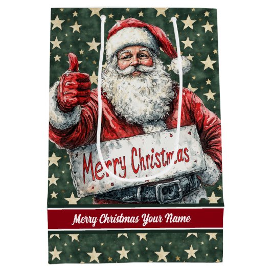 Santa Monogram Tas,  Waterverf Kerst Medium Cadeauzakje (Achterkant)