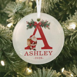 Santa Monogrammed and Name Family Matching Glas Ornament