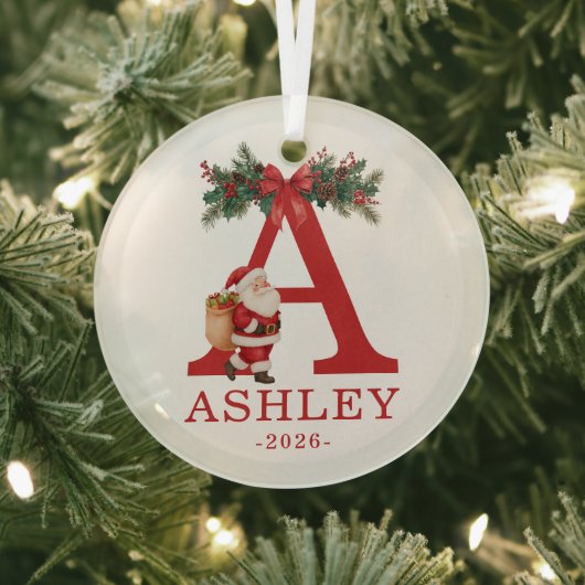 Santa Monogrammed and Name Family Matching Glas Ornament (Insitu)