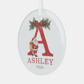Santa Monogrammed and Name Family Matching Glas Ornament (Voorkant links)