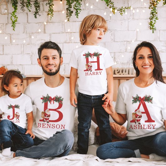 Santa Monogrammed and Name Family Matching T-shirt