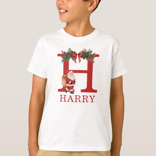 Santa Monogrammed and Name Family Matching T-shirt (Voorkant)