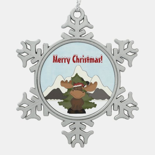 Santa Moose Mountain Snoflake Kerstversiering Tin Sneeuwvlok Ornament (Voorkant)