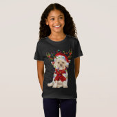 Santa Morkie Hond Rendier Kerstverlichting T-shirt (Voorkant volledig)