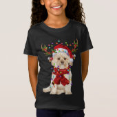 Santa Morkie Hond Rendier Kerstverlichting T-shirt (Voorkant)