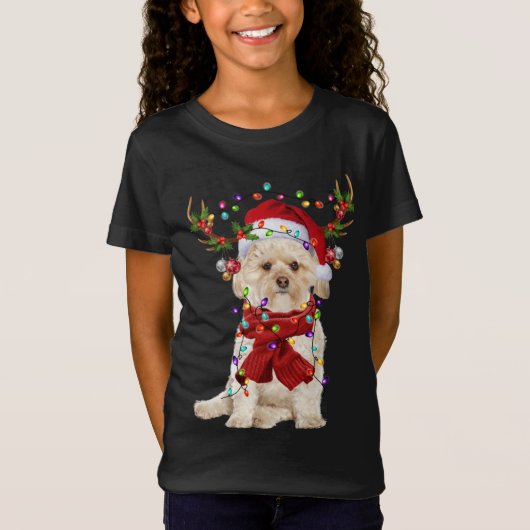 Santa Morkie Hond Rendier Kerstverlichting T-shirt (Voorkant)