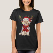 Santa Morkie Hond Rendier Kerstverlichting T-shirt (Voorkant)