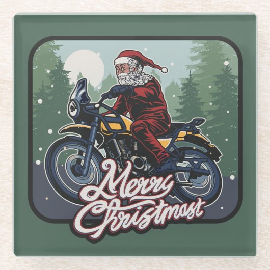 Santa-motorfiets Glazen Onderzetter (Voorkant)