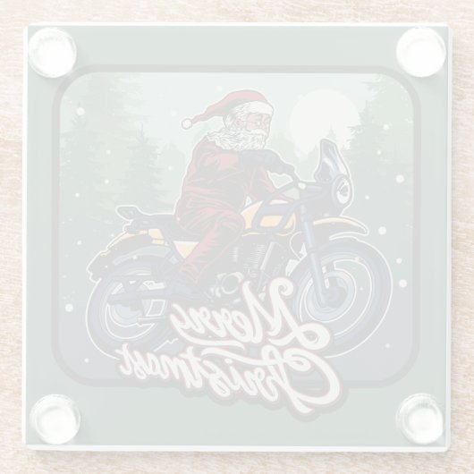 Santa-motorfiets Glazen Onderzetter (Achterkant)