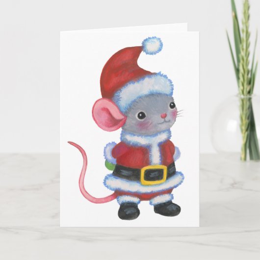 Santa Mouse Christmas Animal Art Kaart (Voorkant)