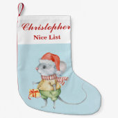 Santa Mouse Custom Name Nice List DCSA34 Kleine Kerstsok (Voorkant)