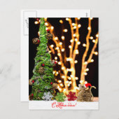 Santa Mouse en de kerstboom Vintage Feestdagenkaart (Voorkant / Achterkant)