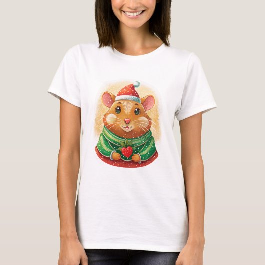 Santa Mouse Love T-shirt voor dames (Voorkant)