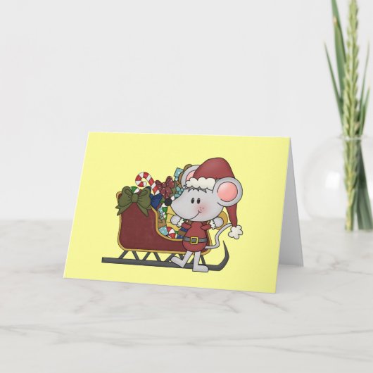 Santa Mouse met slee Feestdagen Kaart (Voorkant)