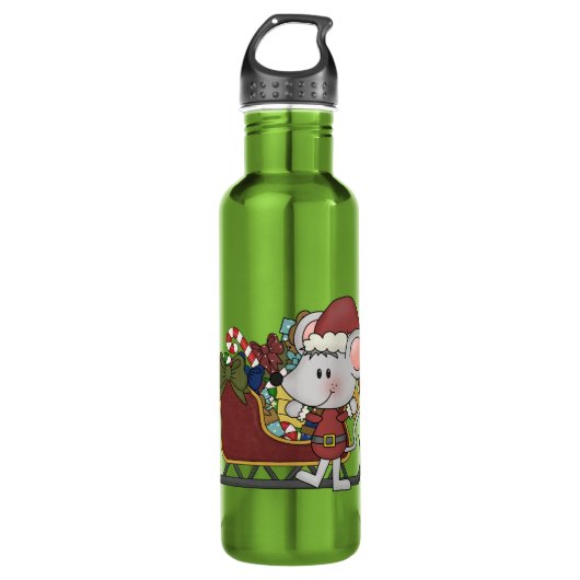 Santa Mouse met slee Waterfles (Voorkant)
